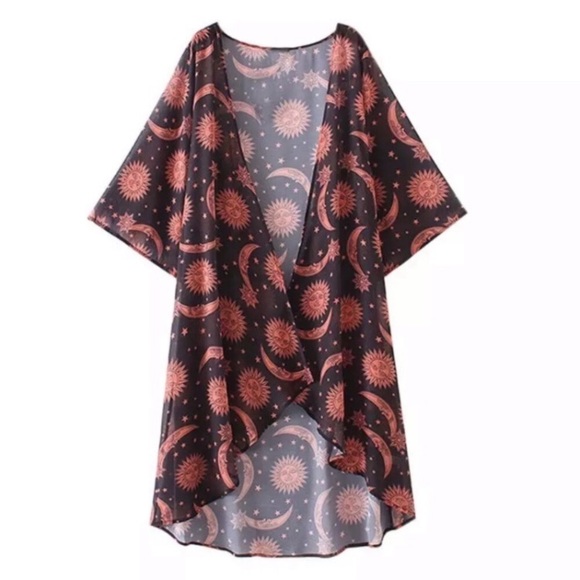 Celestial Sun Moon Long Kimono Cardigan - Picture 3 of 8